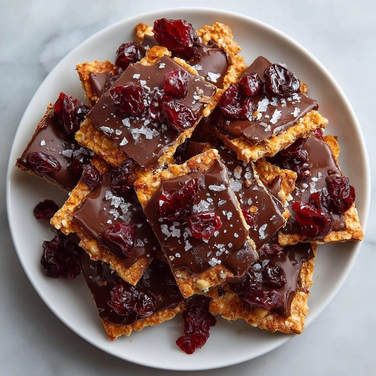 This tempting Cherry-Coded Chocolate Toffee Saltine Crunch features a crackly, buttery toffee base with cherry bits.