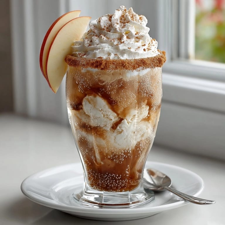 Refreshing Cream Soda Spiced Apple Pie Float, a frosty treat with creamy vanilla ice cream and apple flavors.