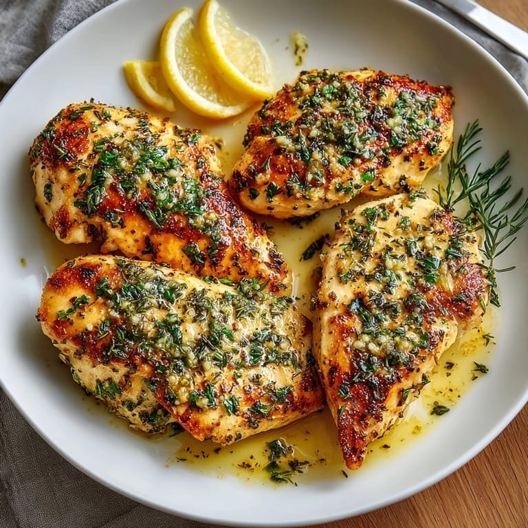 Plated garlic herb butter chicken garnished with parsley, perfect for an easy weeknight dinner.
