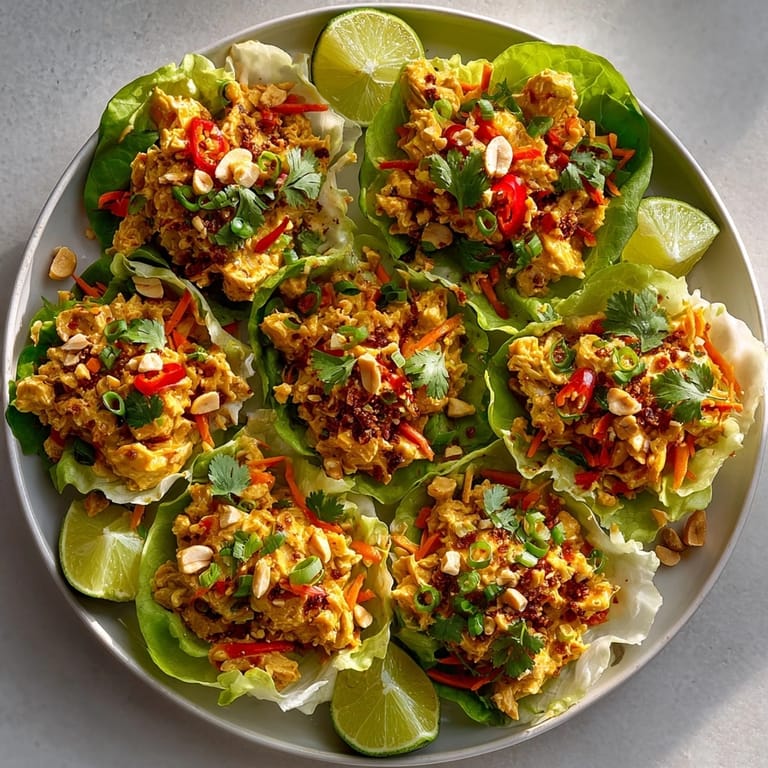 Healthy Thai Peanut Chicken Lettuce Cups garnished with lime wedges, perfect for weeknight dinners