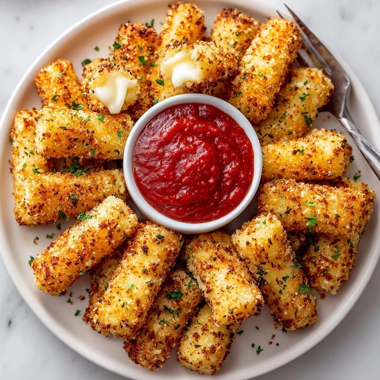 Freshly cooked air fryer mozzarella sticks piled on parchment, ideal appetizer for game day snacks.