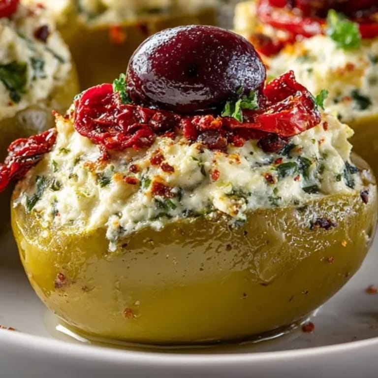 Homemade Eyeball Stuffed Olives: Salty green olives filled with festive cream cheese and peppers.