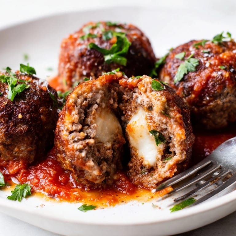 Baking sheet loaded of savory Cheesy Cajun Stuffed Meatballs; serve alongside marinara sauce.