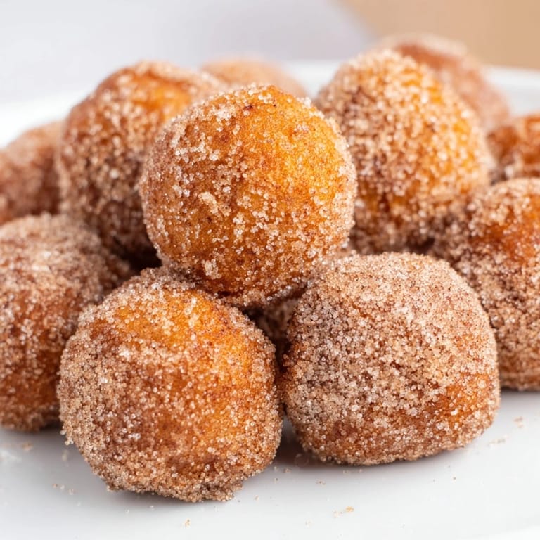 Bite-sized Pumpkin Muffin Donut Holes, elegantly rolled in cinnamon sugar for delightful desserts.