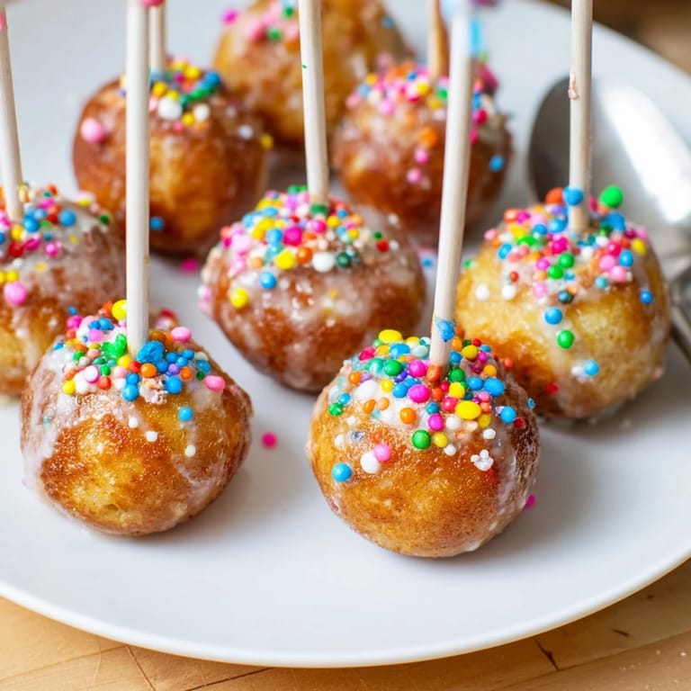 Whimsical pancake pops infused with coffee, topped with vibrant sprinkles for fun!  