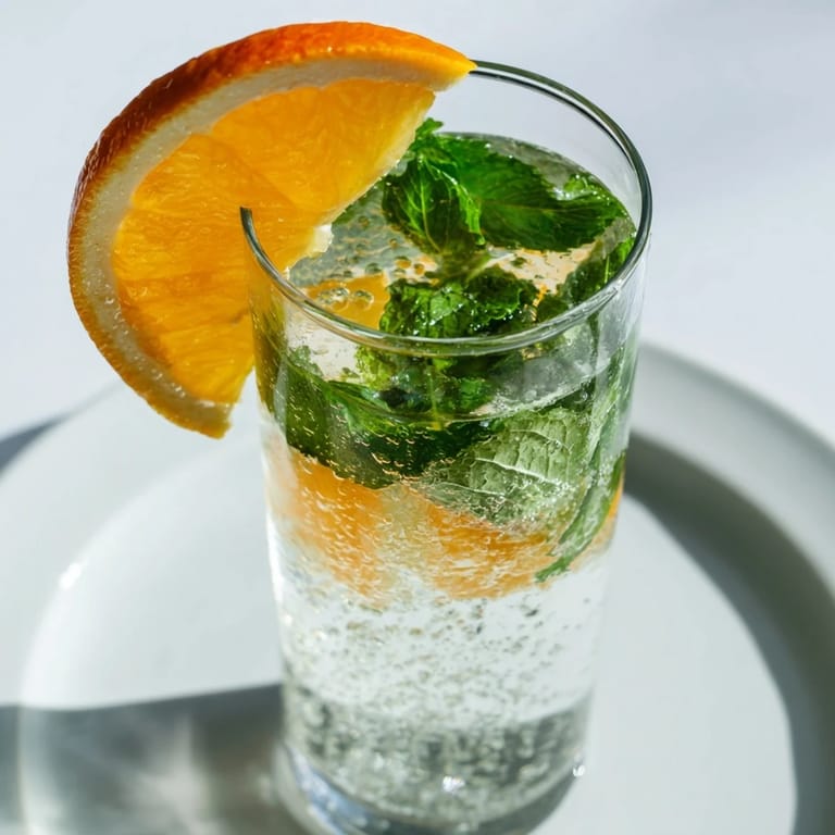 Citrusy probiotic soda mocktail with mint creates a fizzy, healthful refreshment.