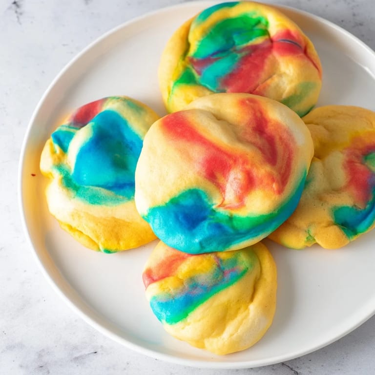 Whimsical cloud bread in rainbow hues, ideal for parties or creative snacks.