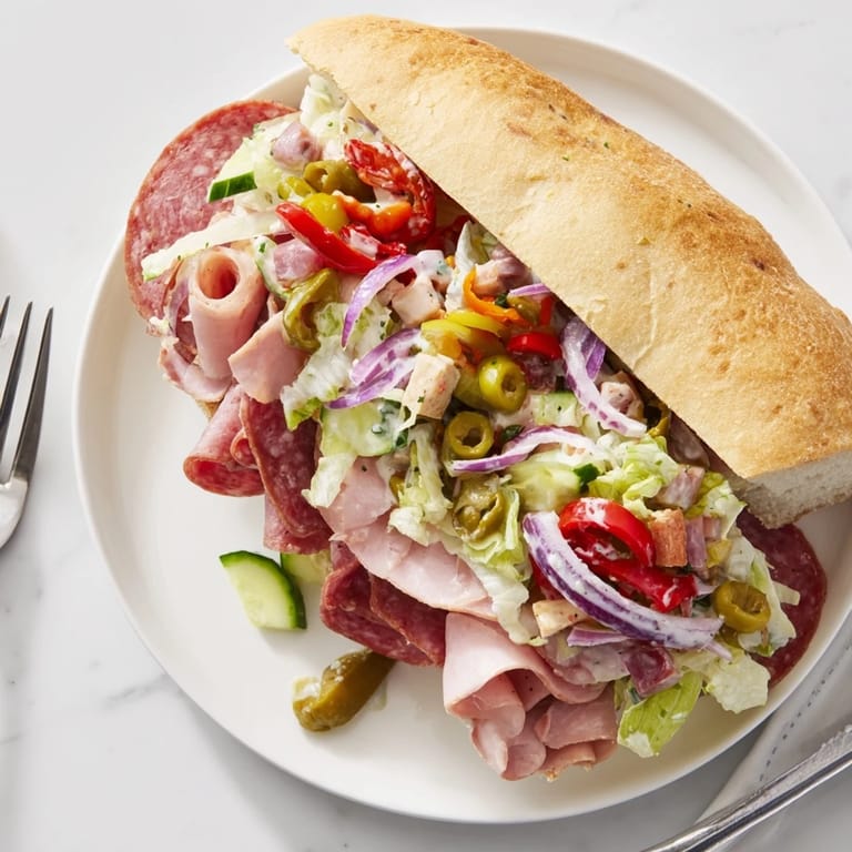 Colorful flavor mash-up sandwiches drizzled with zesty dressing and served on toasted rolls.