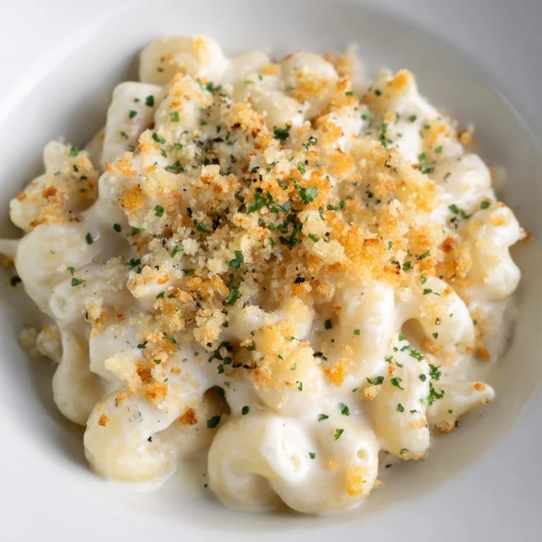 Deliciously rich truffle macaroni and cheese, baked until bubbling and irresistible, served warm.  
