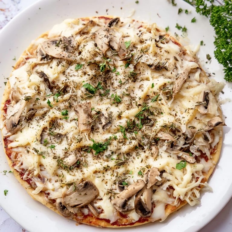 A close-up of a delicious frozen pizza upgrade with herbs and cheese, steaming hot and flavorful.