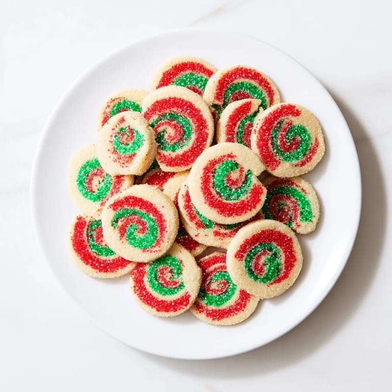 Freshly baked Holiday Pinwheel Cookies, perfectly sliced and ready to be enjoyed with holiday cheer and sharing.