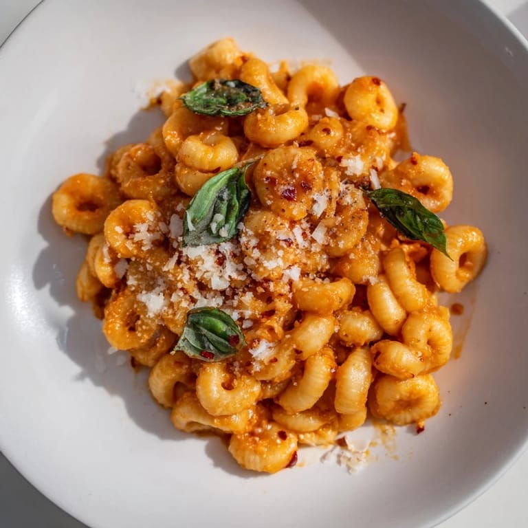 Delicious Spicy Vodka Sauce Ditalini: perfectly cooked pasta coated in a rich, spicy tomato sauce.