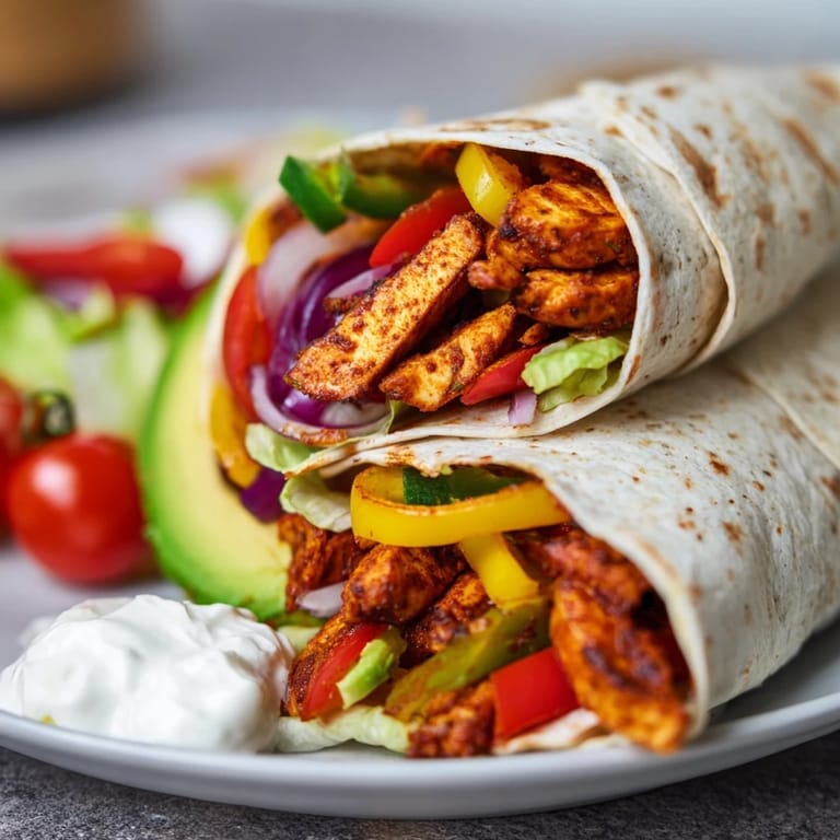 Golden sheet-pan fajita chicken wraps filled with colorful vegetables, perfect for a quick and flavorful Tex-Mex dinner.