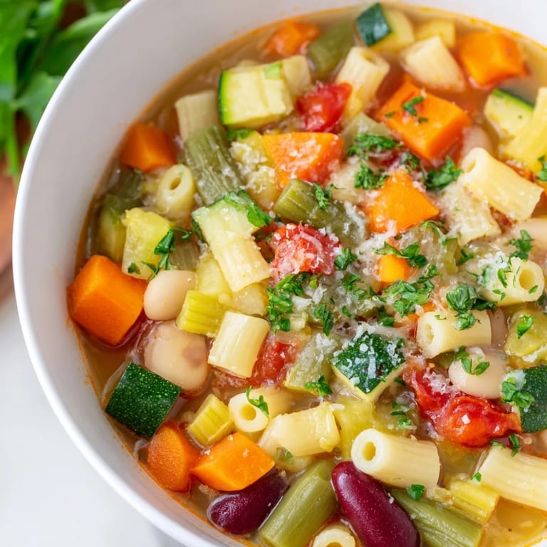 Hearty Veggie-Packed Minestrone Christmas Pasta Pot: imagine vibrant vegetables and pasta in savory broth.