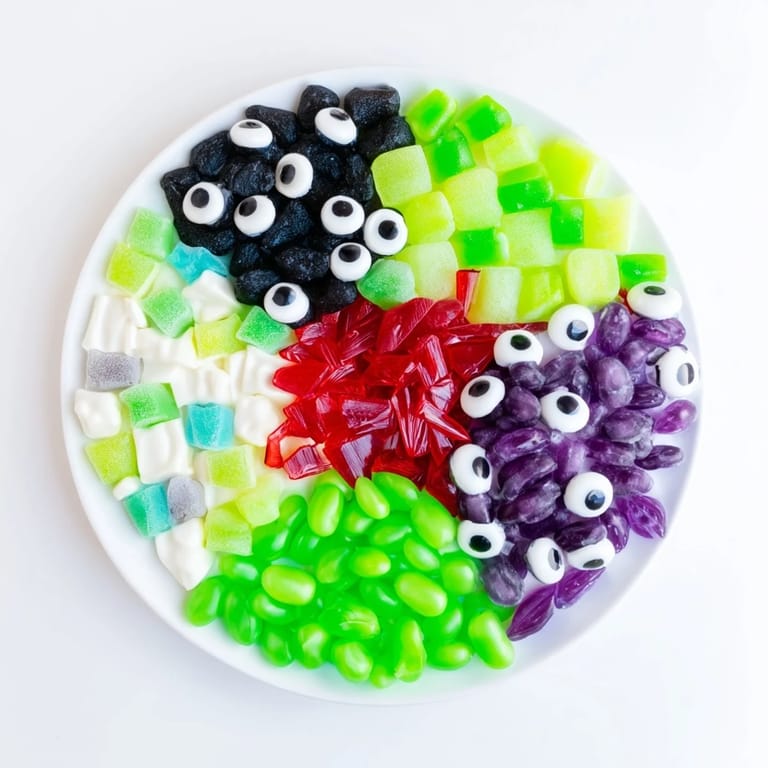 Eye-catching Poison Apple Candy Platter, brimming with green and purple candies perfect for your Halloween gathering.