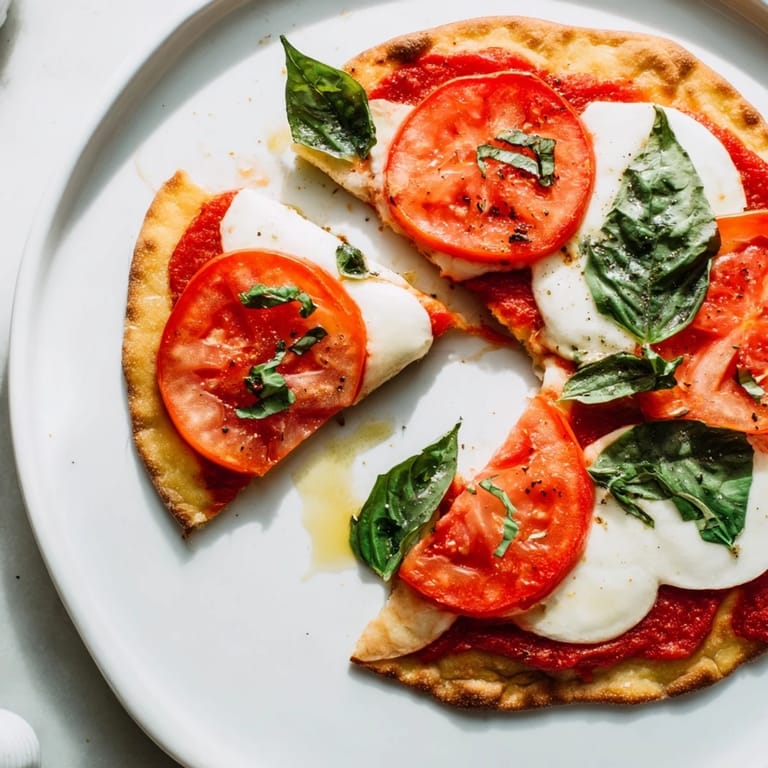 Enjoy a slice of homemade Quick Margherita Naan Pizza, with juicy tomatoes and baked naan crust.