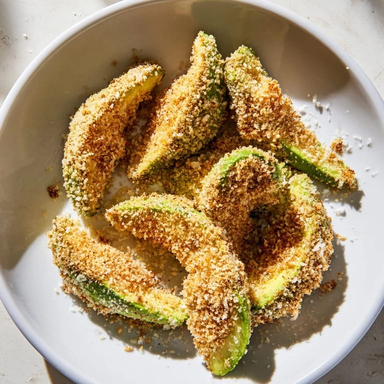 These delicious crispy baked avocado fries are ready to be dipped and enjoyed as a snack!