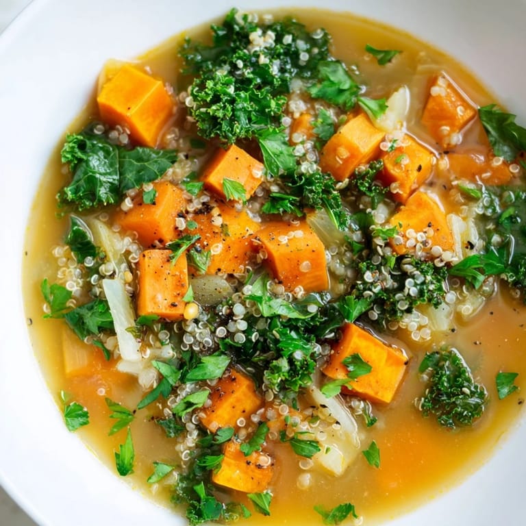 A close-up shot of the hearty Nourishing Winter Veggie Soup, perfect for a cold evening.