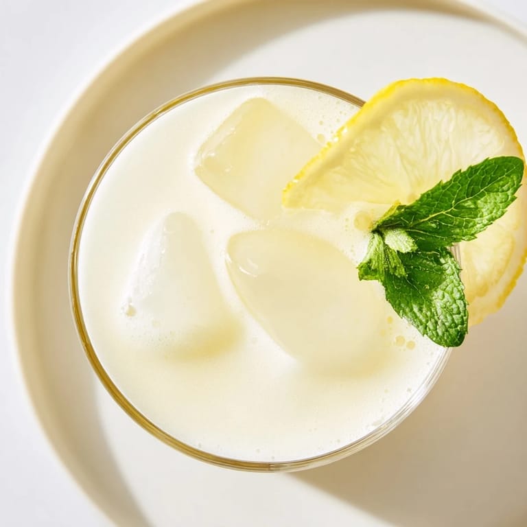 Pouring this creamy lemonade over ice creates a perfect summer drink with a tangy flavor.