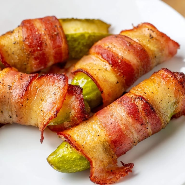 Smoky bacon embraces tangy dill pickles in this delicious appetizer, baked to perfection.