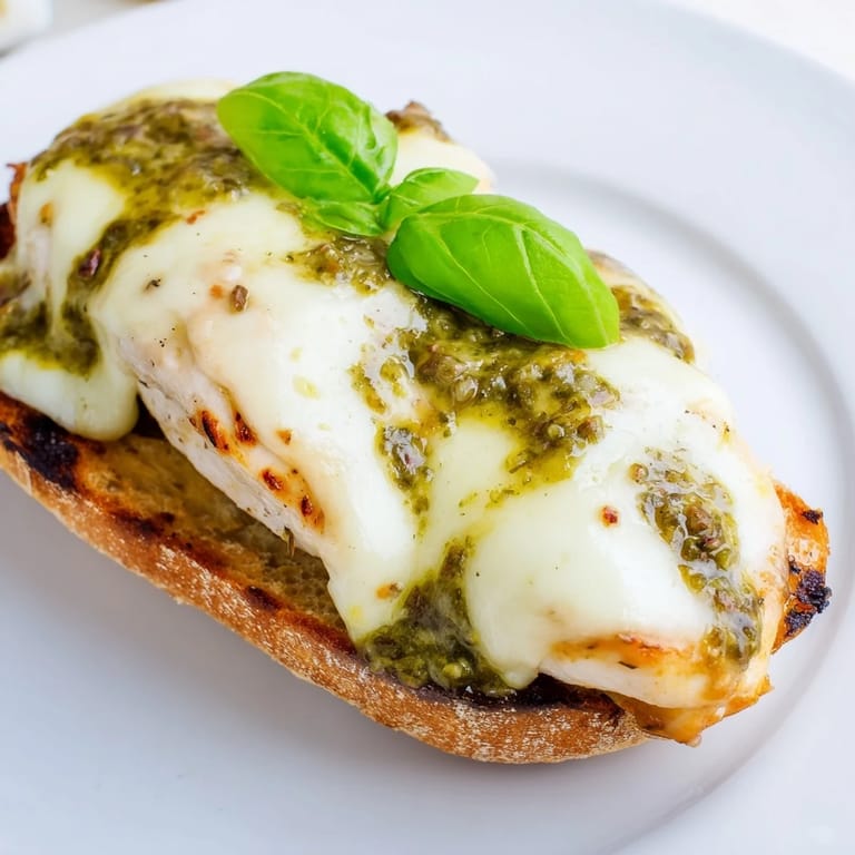 Serving suggestion for a Pesto Chicken Melt, golden and toasted, with a side salad on a rustic wooden table.