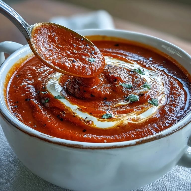 Golden roasted tomatoes and garlic on a baking sheet, ready to be blended into a vibrant, restaurant-style Roasted Tomato Basil Soup.