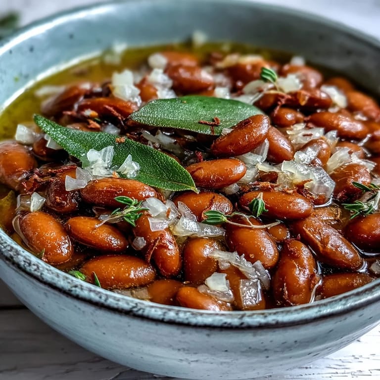 Slow-simmered pinto beans with bay leaves in a Dutch oven, perfect for filling tacos or boosting homemade chili.