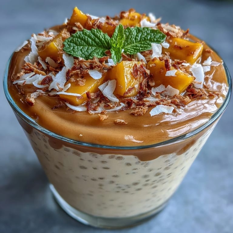 Indulgent vegan mango sago-inspired chia pudding cups, featuring creamy coconut milk and fresh mango for a dairy-free delight.