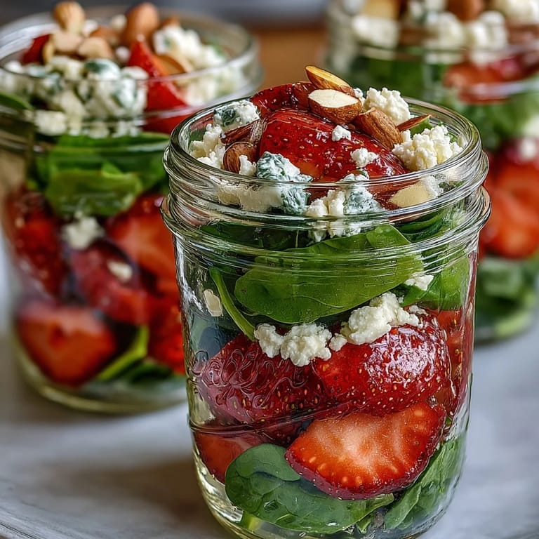 Nutritious and colorful Strawberry Spinach Salad with almonds and balsamic dressing, ideal for quick lunches.