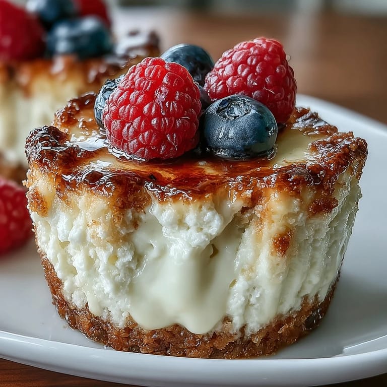 Smooth cottage cheese cheesecake cups with crunchy almond base, chilled and ready for a satisfying snack.