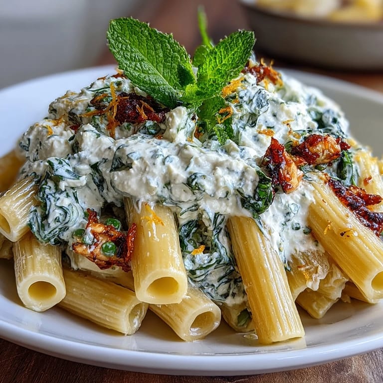 Bright green peas and fluffy ricotta tossed with al dente pasta, finished with zesty lemon and fragrant mint leaves.