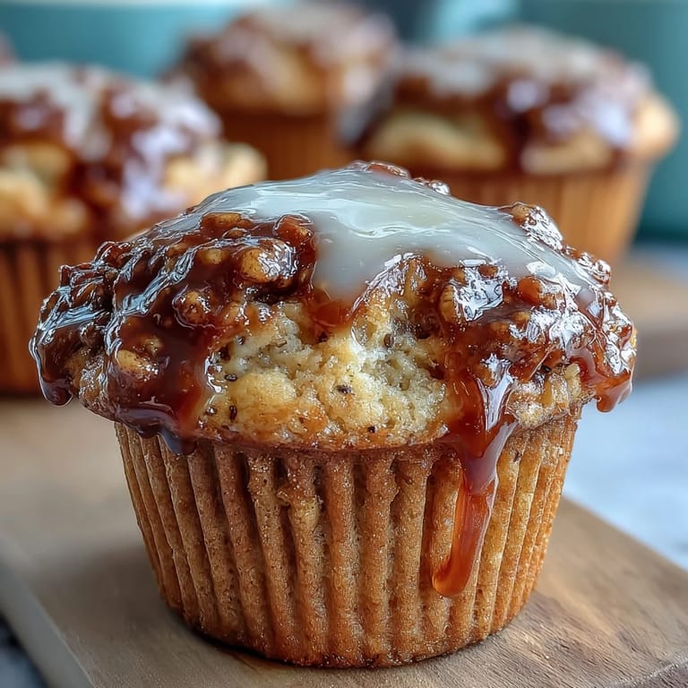 Zesty lemon muffins topped with a tangy glaze, featuring crunchy poppy seeds for a delightful texture in every bite.