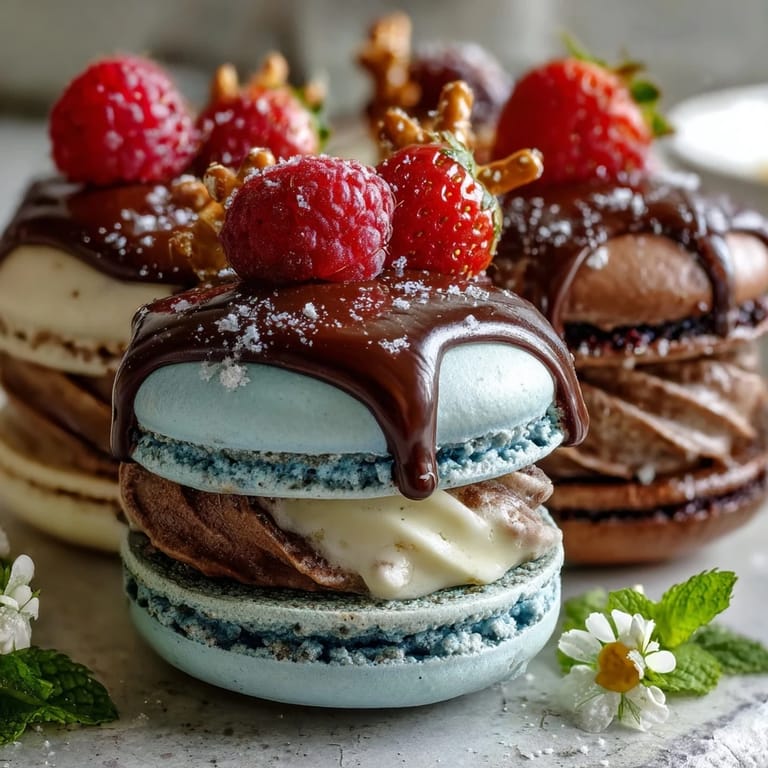 Fresh berries, macarons, and edible flowers elevate this grad party dessert board with mini treats and cake slices.