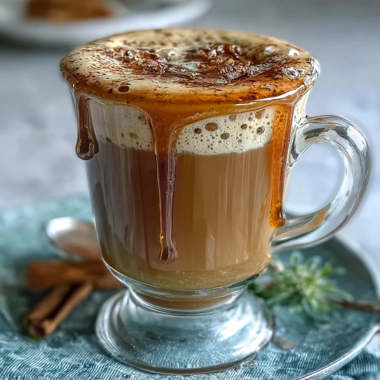 Steaming dandelion tea latte with oat milk and honey, topped with cinnamon, offering a nourishing and calming wellness beverage.