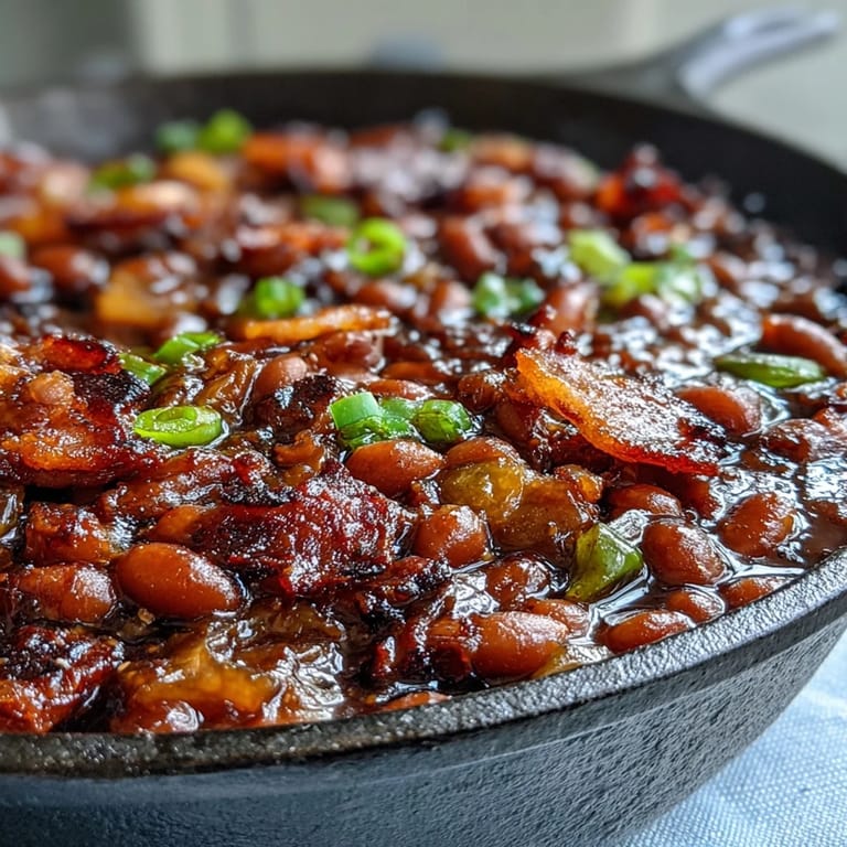 Platter of soulful Juneteenth BBQ Baked Beans, a comforting Southern classic.