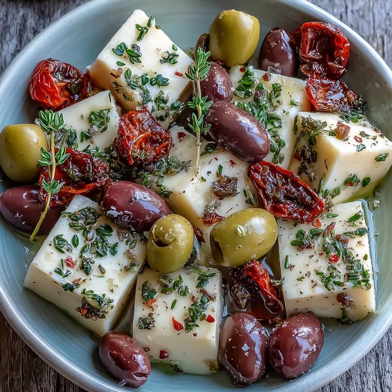Easy appetizer: Quick Manchego Cheese Tapas ready for guests, drizzled with olive oil.