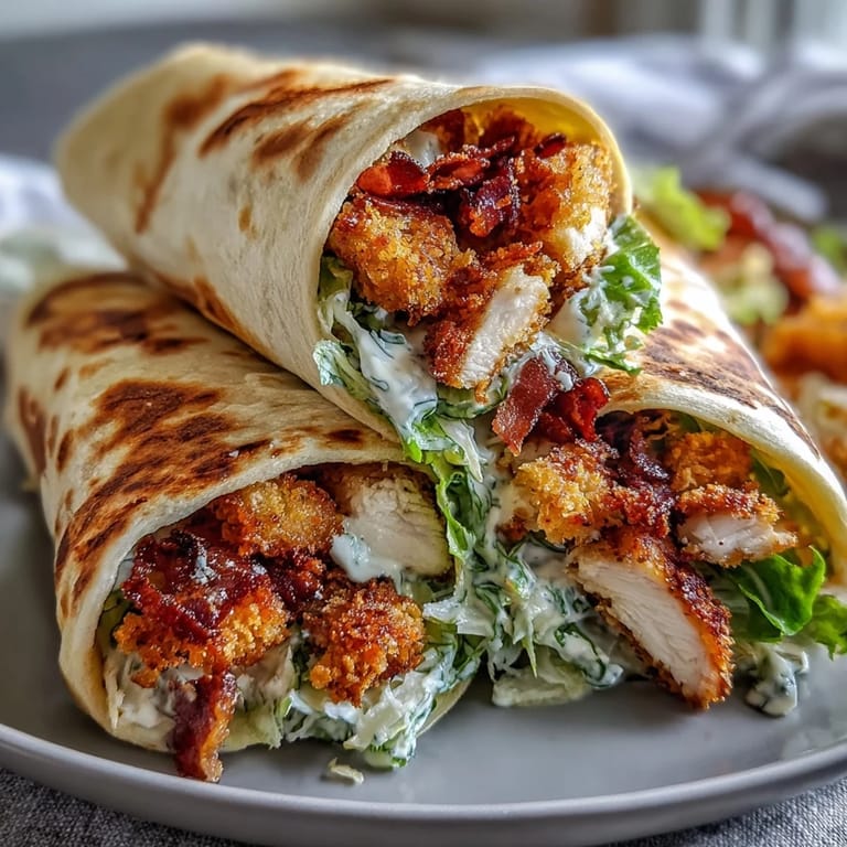 Panko-crusted chicken Caesar wraps filled with crunchy lettuce and parmesan.