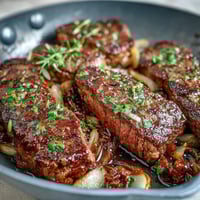 Garlic Butter Steak Bites and Potatoes sizzle in a skillet with golden potatoes, fragrant garlic butter, and fresh herbs for a hearty, satisfying main dish.  