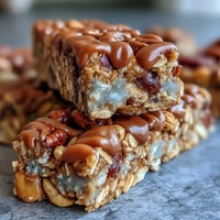 No-Bake Granola Energy Bars with nuts, dried fruit, and oats in a glass dish.