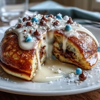 Colorful Easter egg-shaped pancakes stacked high, decorated with pastel glazes and sprinkles for a festive breakfast treat.
